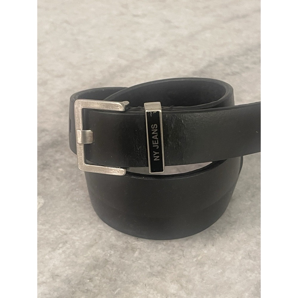New York Jeans Belt Womens M Black Genuine Leather Silver Buckle Vintage